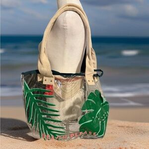Beach Please Transparent Tote with Green Leaf Design